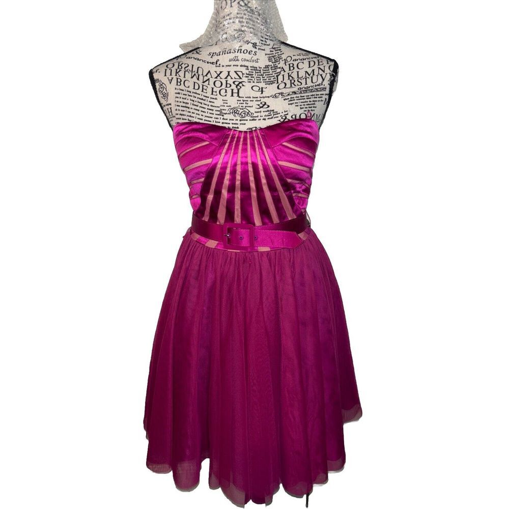 100%‎ Silk mini Fuschia Fit Flare party dress SZ 2  Fit For Any Occasion.